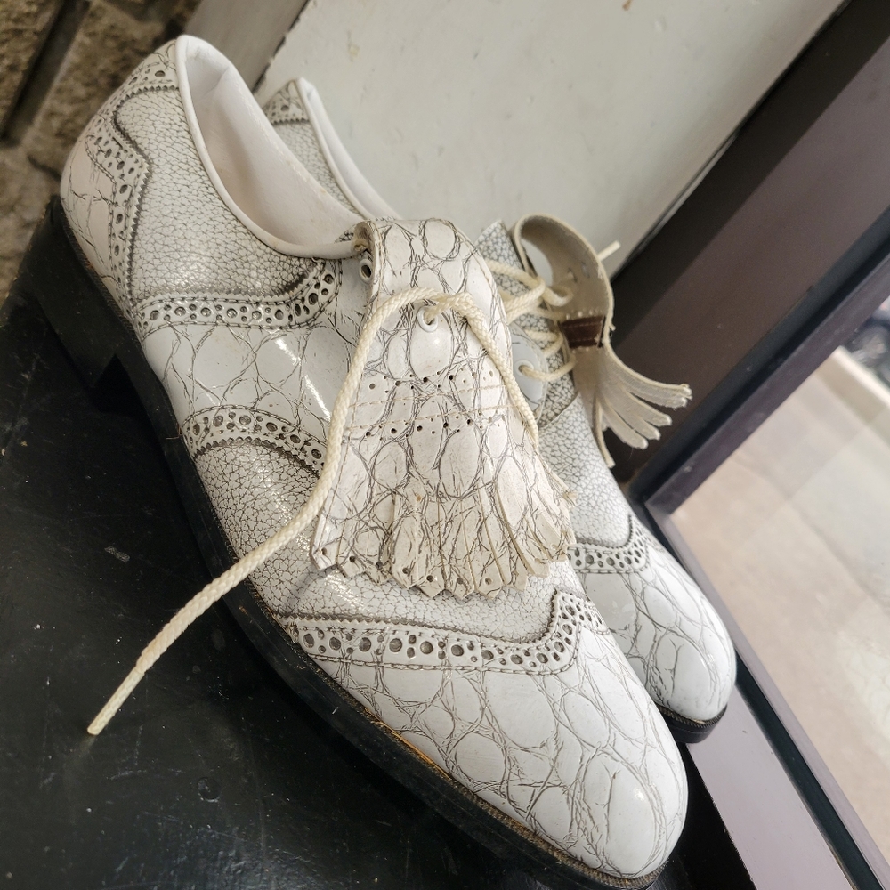 Vintage Kilted White Brogue jc reptile alligator penney Men's Golf Shoes Size 12